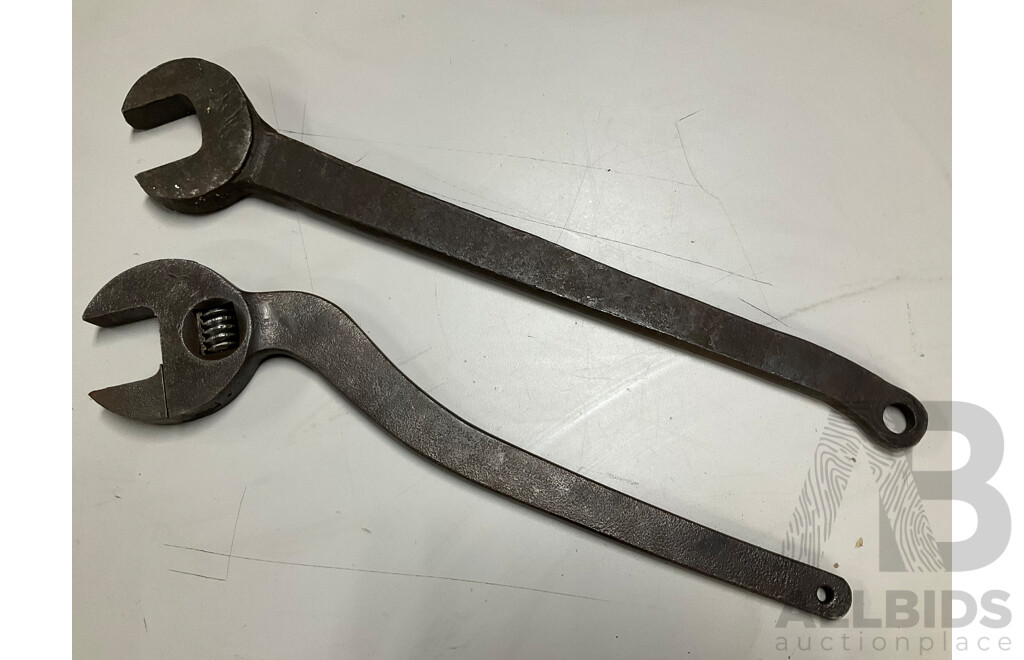 Large Vintage Transport Department New South Wales Open End Spanner G.N 50 and Cranked Arm Adjustable Spanner