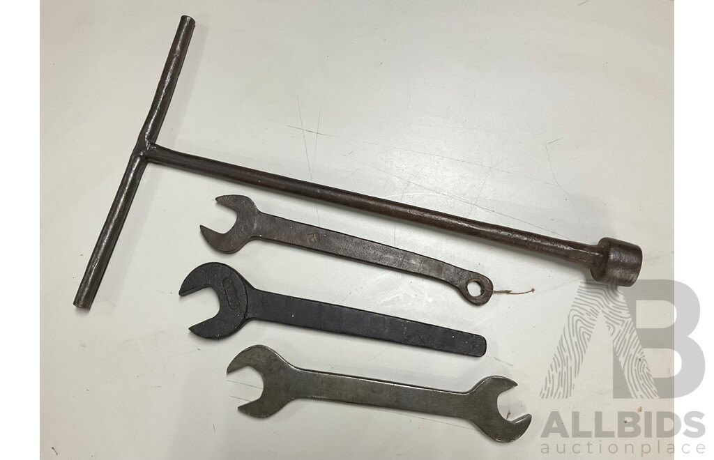 Large Vintage New South Wales Railways T Handle Wrench, QR Spanner and NSWTD Spanners GN 54 and GN 69