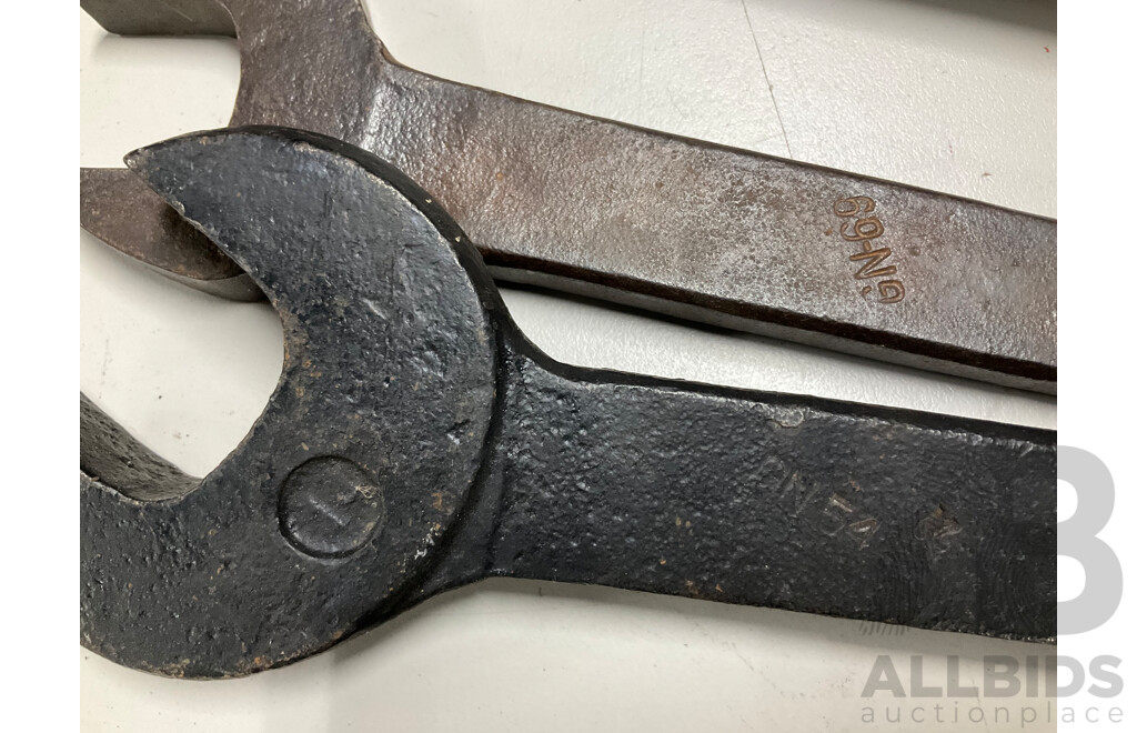 Large Vintage New South Wales Railways T Handle Wrench, QR Spanner and NSWTD Spanners GN 54 and GN 69