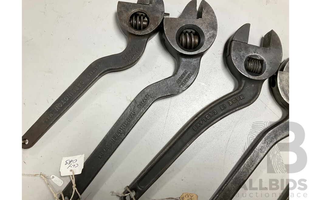 Seven Vintage Crank Arm Adjustable Spanners Including Carrinton '''The Puffin''