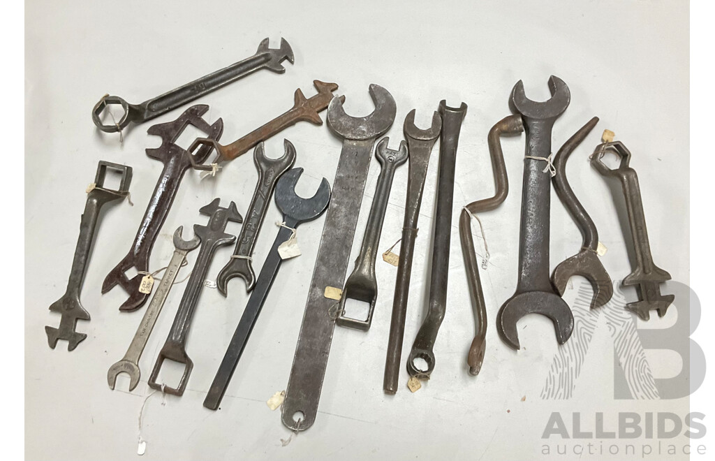 Collection of Vintage Ring, Multi and Open End Spanners Including Herbrand Tappet