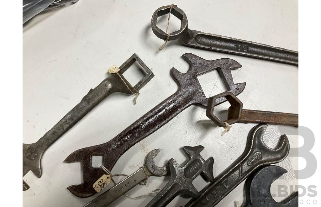 Collection of Vintage Ring, Multi and Open End Spanners Including Herbrand Tappet