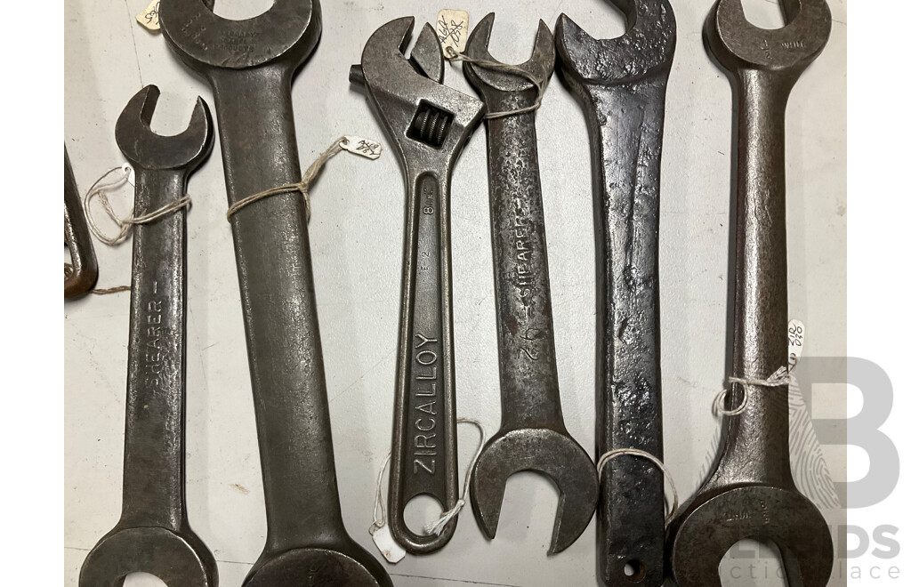 Collection of Mostly Australian Vintage Spanners Including Zircalloy, Lock Tools, Shearer, Fairfax