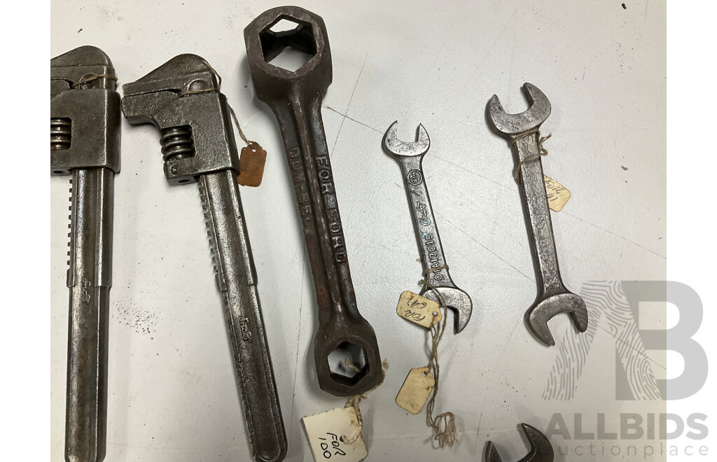Collection of Vintage Enfo Ford Spanners, Adjustable Wrenches, Dum-Bel and Pliers