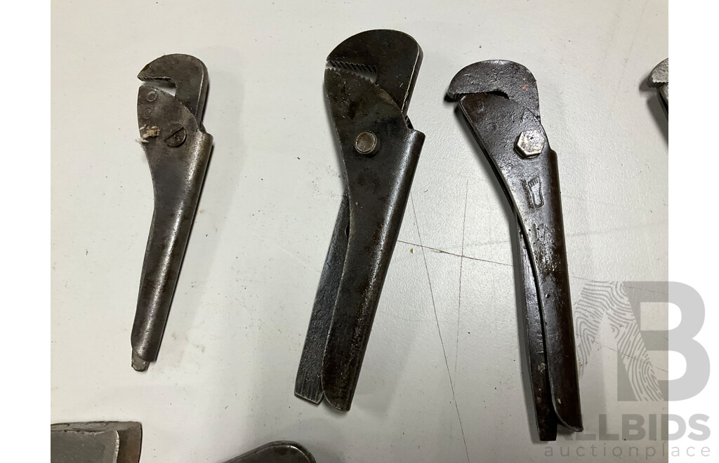 Collection of Antique and Vintage Adjustable Wrenches and Pliers Including Foot Print and Wakefield