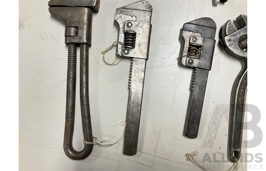Collection of Antique and Vintage Adjustable Wrenches and Pliers Including Foot Print and Wakefield