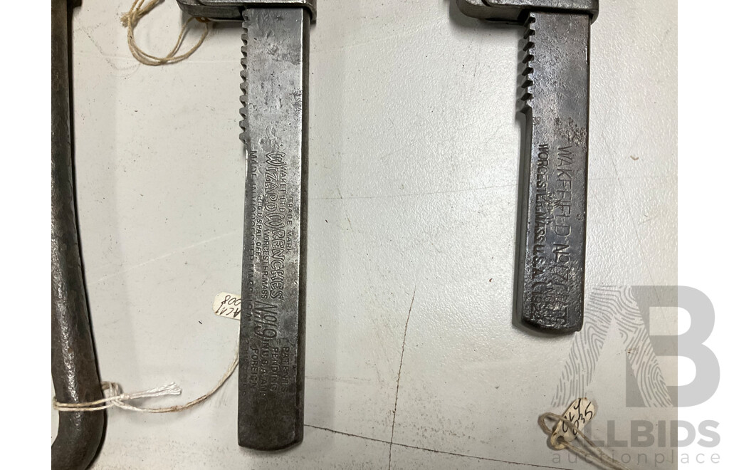 Collection of Antique and Vintage Adjustable Wrenches and Pliers Including Foot Print and Wakefield