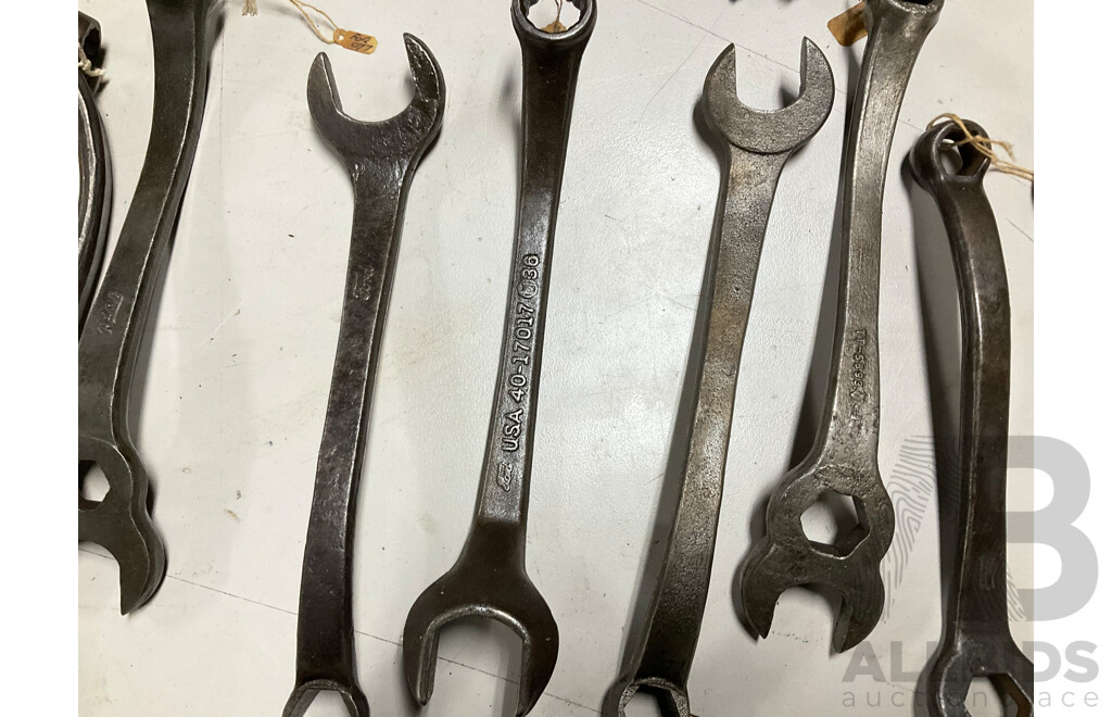 Collection of Antique and Vintage Spanners, Combination Spanner and Pliers Including Ford, King Dick and Foot Print