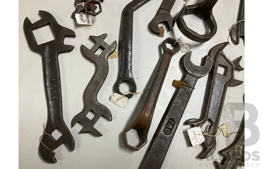 Collection of Antique and Vintage Agricultural and Industrial Combination, Ring and Open End Spanners