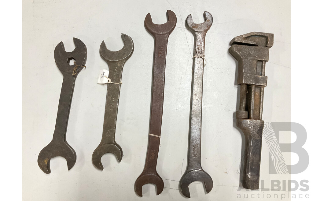 Collection of Vintage Spanners Including New South Wales Government Railway Lister, H.V.K