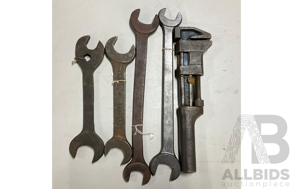 Collection of Vintage Spanners Including New South Wales Government Railway Lister, H.V.K