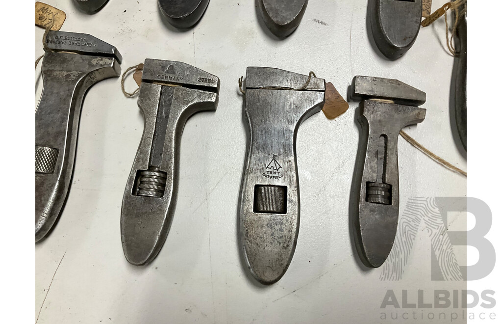 Collection of Small and Medium Antique and Vintage Adjustable Wrenches Including Billings & Spencer, Richards Bros & Sons, German Example and More