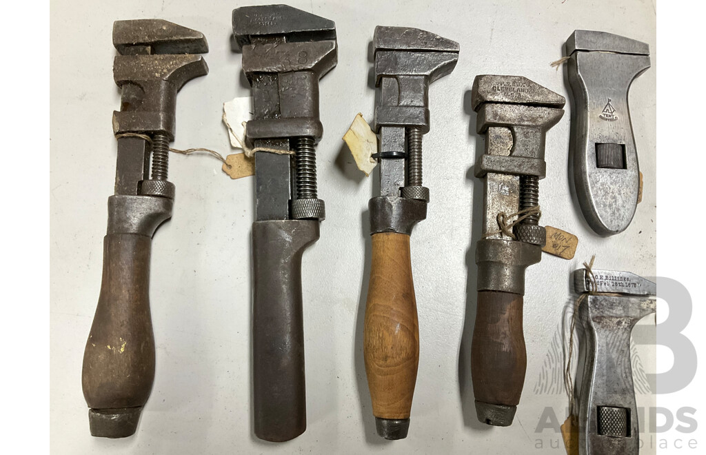 Collection of Small and Medium Antique and Vintage Adjustable Wrenches Including Billings & Spencer, Richards Bros & Sons, German Example and More