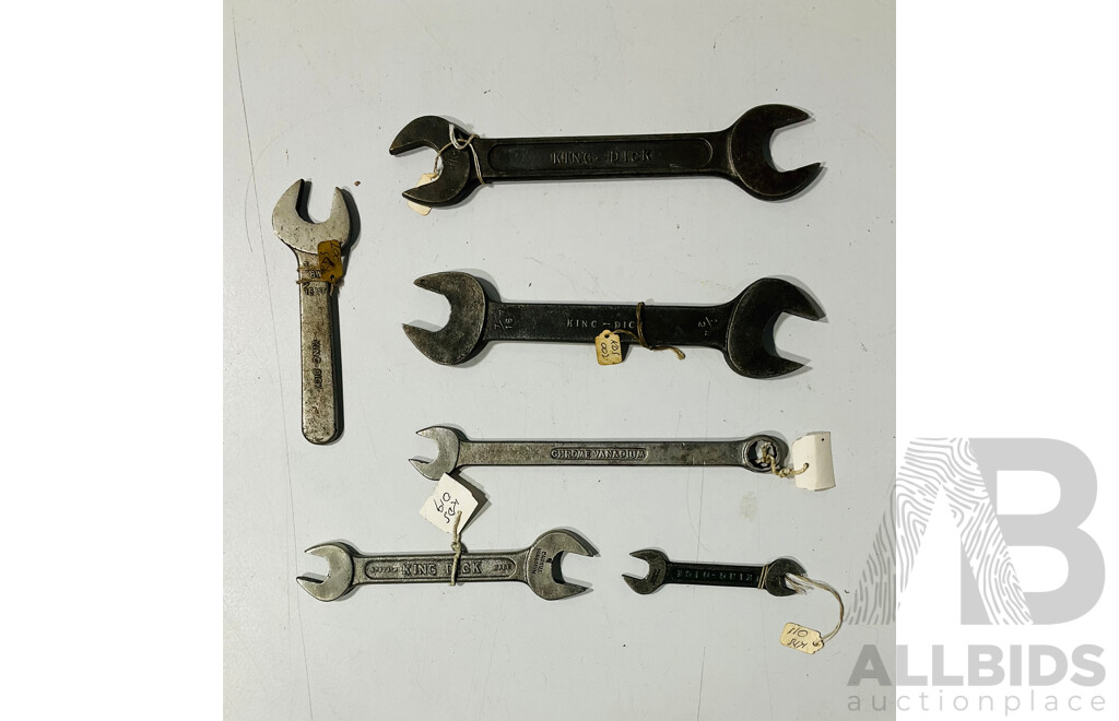 Six Vintage King Dick Open End Spanners