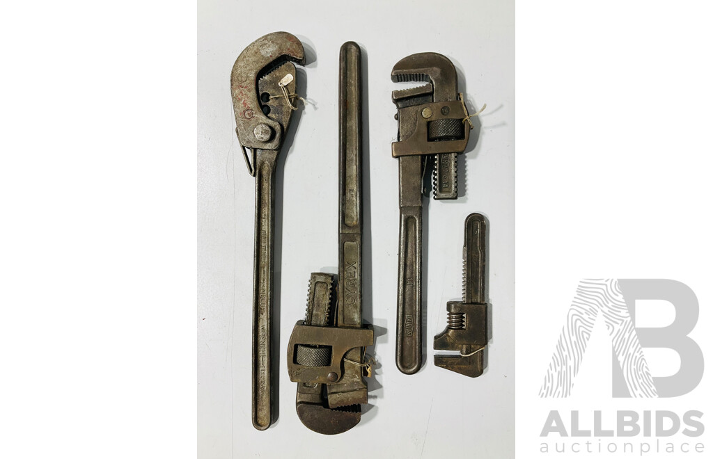 Four Australian Adjustable Wrenches Including Sunshine, Fairfax, Gyrex and Raglans Handcuff Wrench