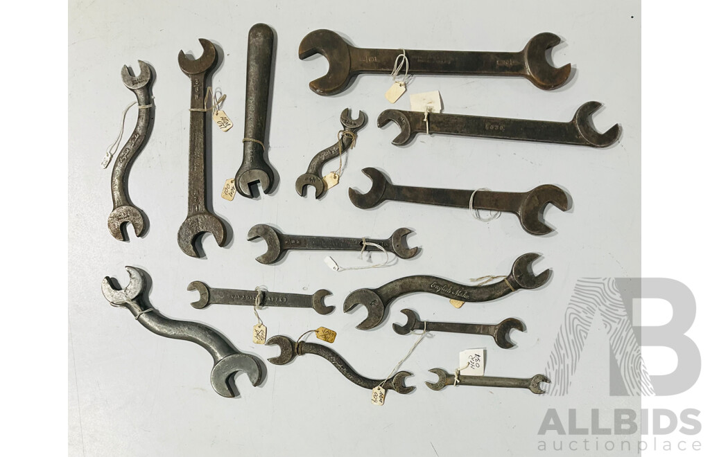 Collection Antique English Made Spanners Including Herbrand and English Make