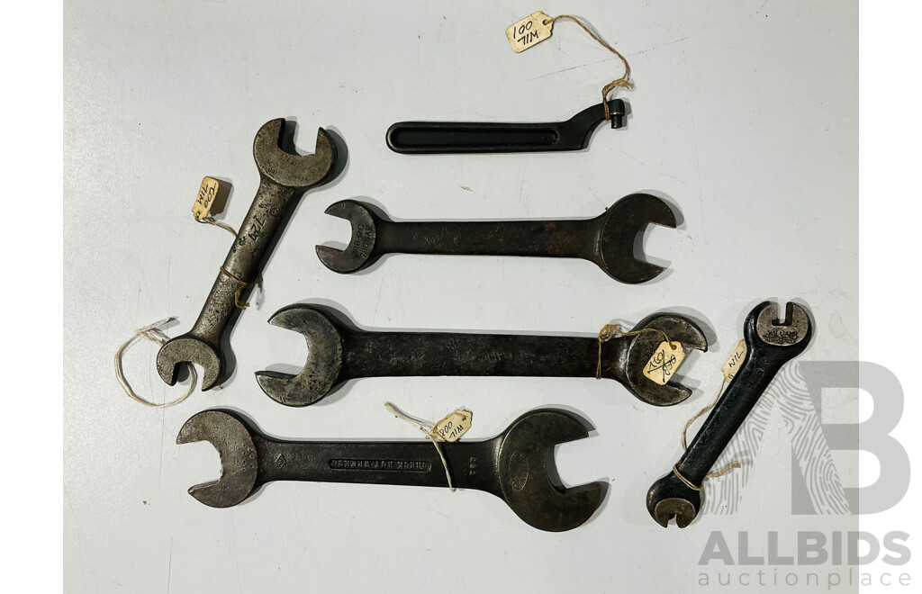 Six Vintage J.H Williams Spanners, Combination and 'C'