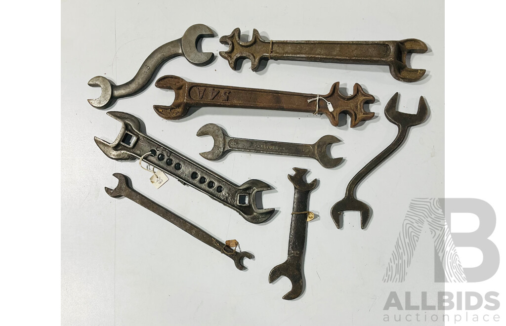 Collection of Large Cast and Forged Spanners Including Reform, English Make, 'S' and Combination