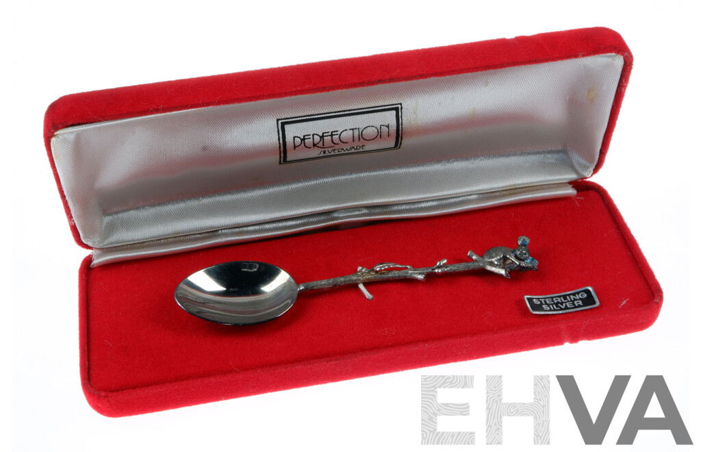 Vintage Sterling Silver Perfection Silverware Teaspoon with Koala Finial in Original Box