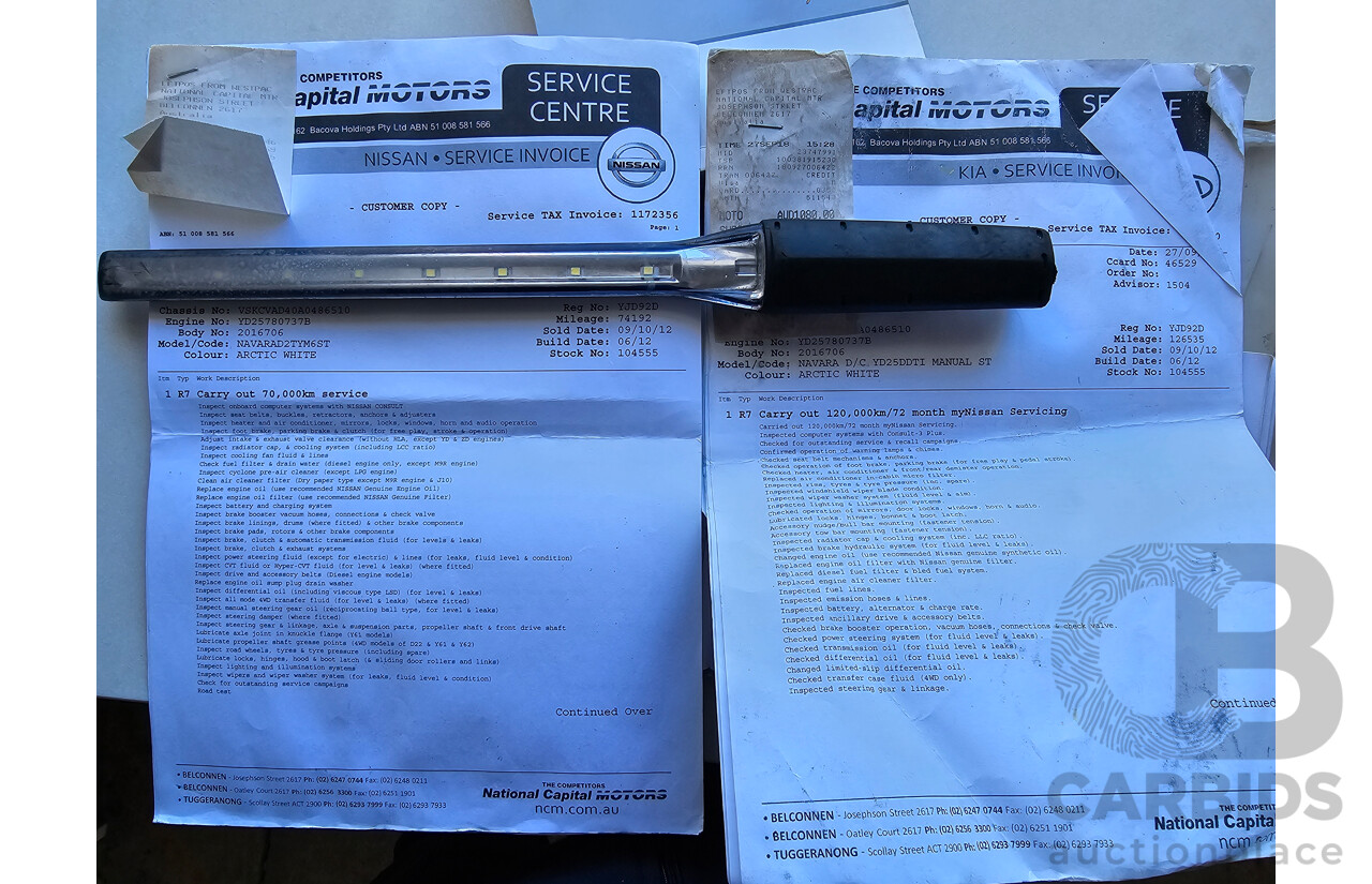 8/2012 Nissan Navara ST (4x2) D40 MY12 Dual Cab P/Up White 2.5L