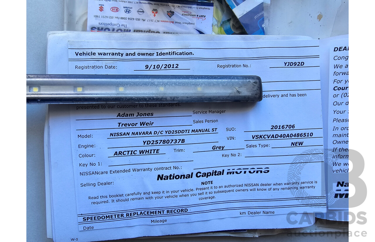8/2012 Nissan Navara ST (4x2) D40 MY12 Dual Cab P/Up White 2.5L