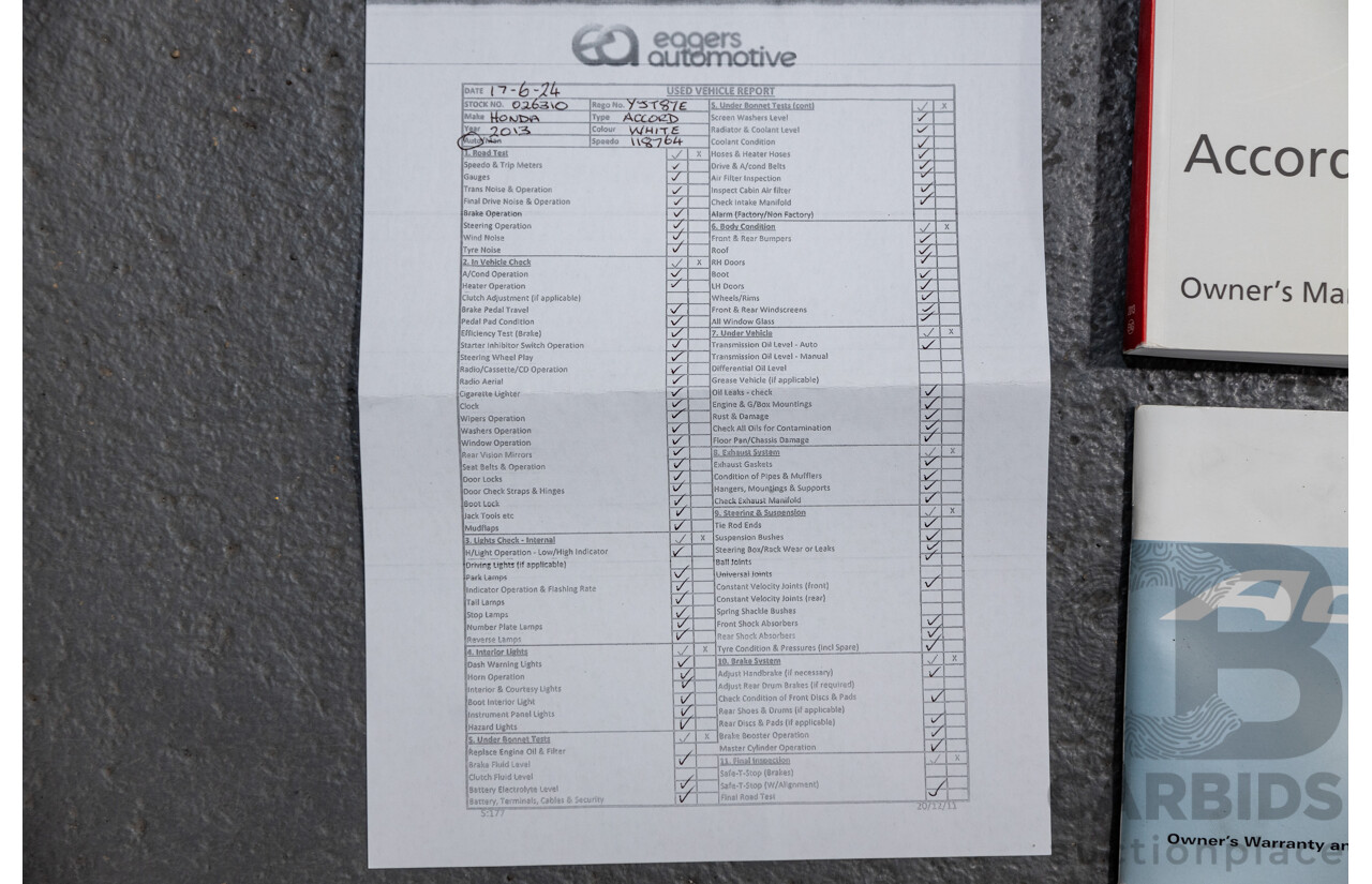 10/2013 Honda Accord VTi-S 4d Sedan Pearl White Orchid 2.4L