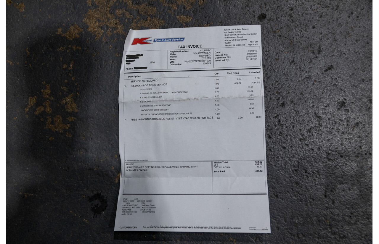 7/2013 Volkswagen Touareg V6 TDI (AWD) 7P MY13.5 4d Wagon Deep Black Pearl Turbo Diesel V6 3.0L