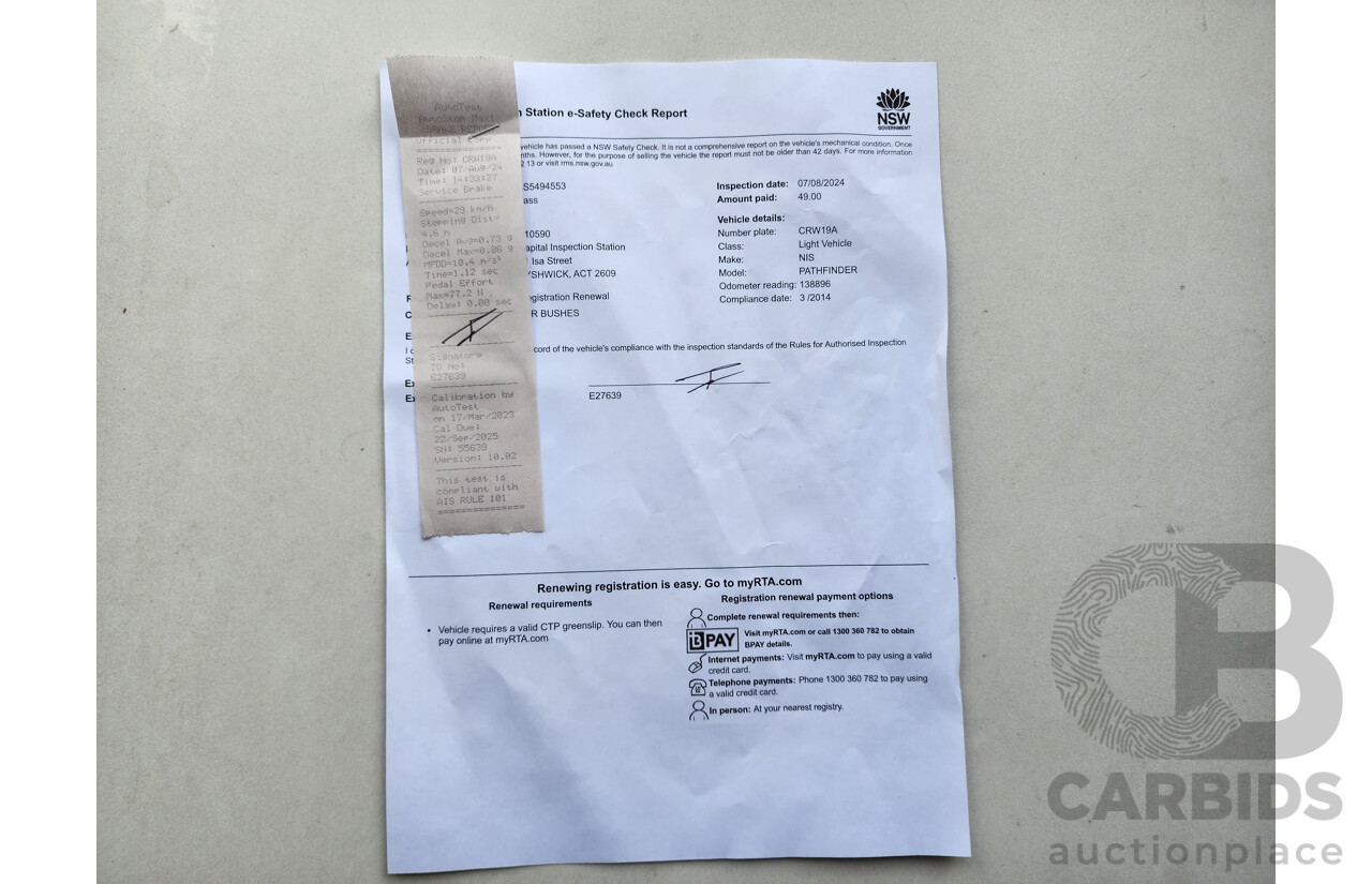 03/2014 Nissan Pathfinder ST-L (4x4) 4WD R52 4D Wagon White 3.5L