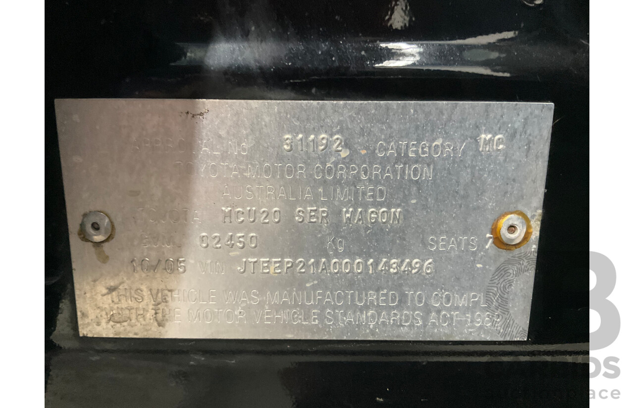 1/2005 Toyota Kluger CVX (AWD) MCU28R Upgrade 4d Wagon Black V6 3.3L