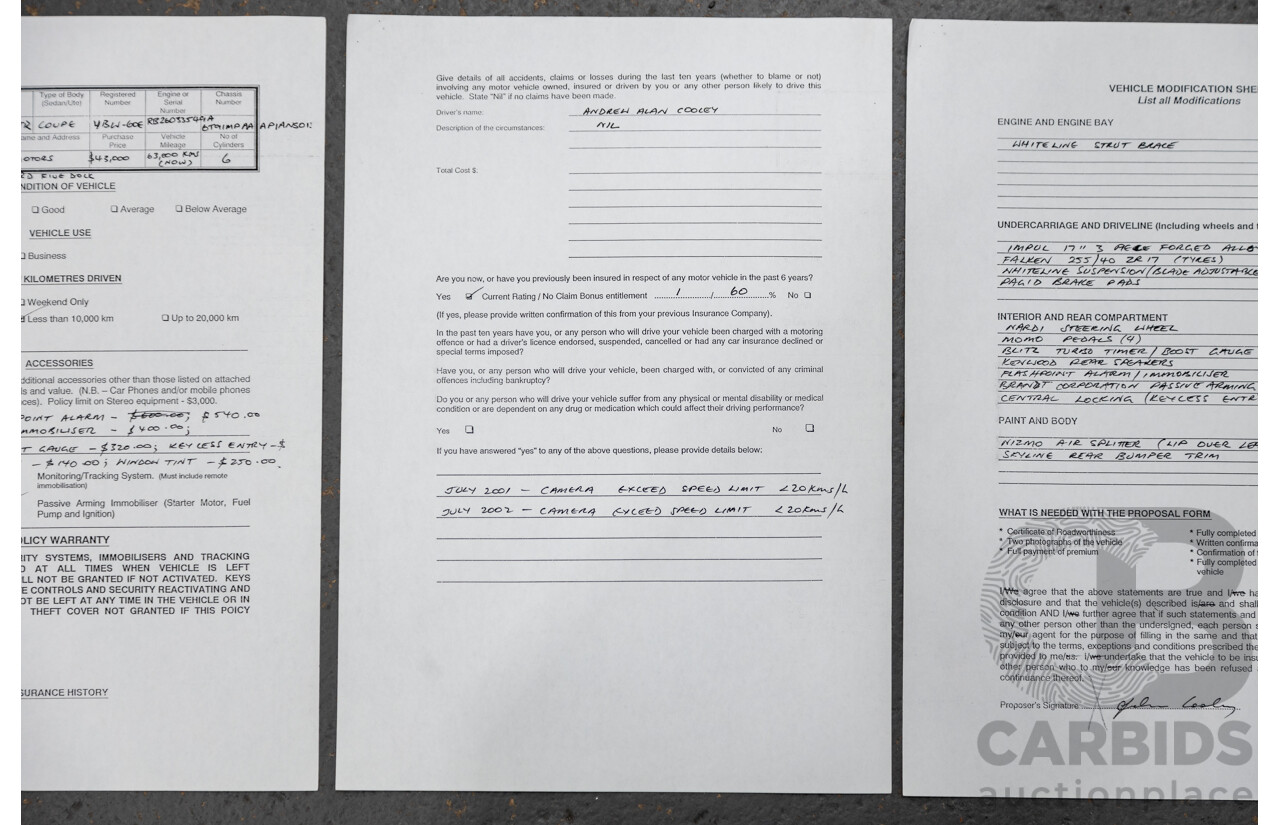 3/1993 Nissan Skyline R32 GT-R BNR32 Series 3 2d Coupe KL0 Spark Silver Metallic Twin Turbo 2.6L - 06/2001 Import