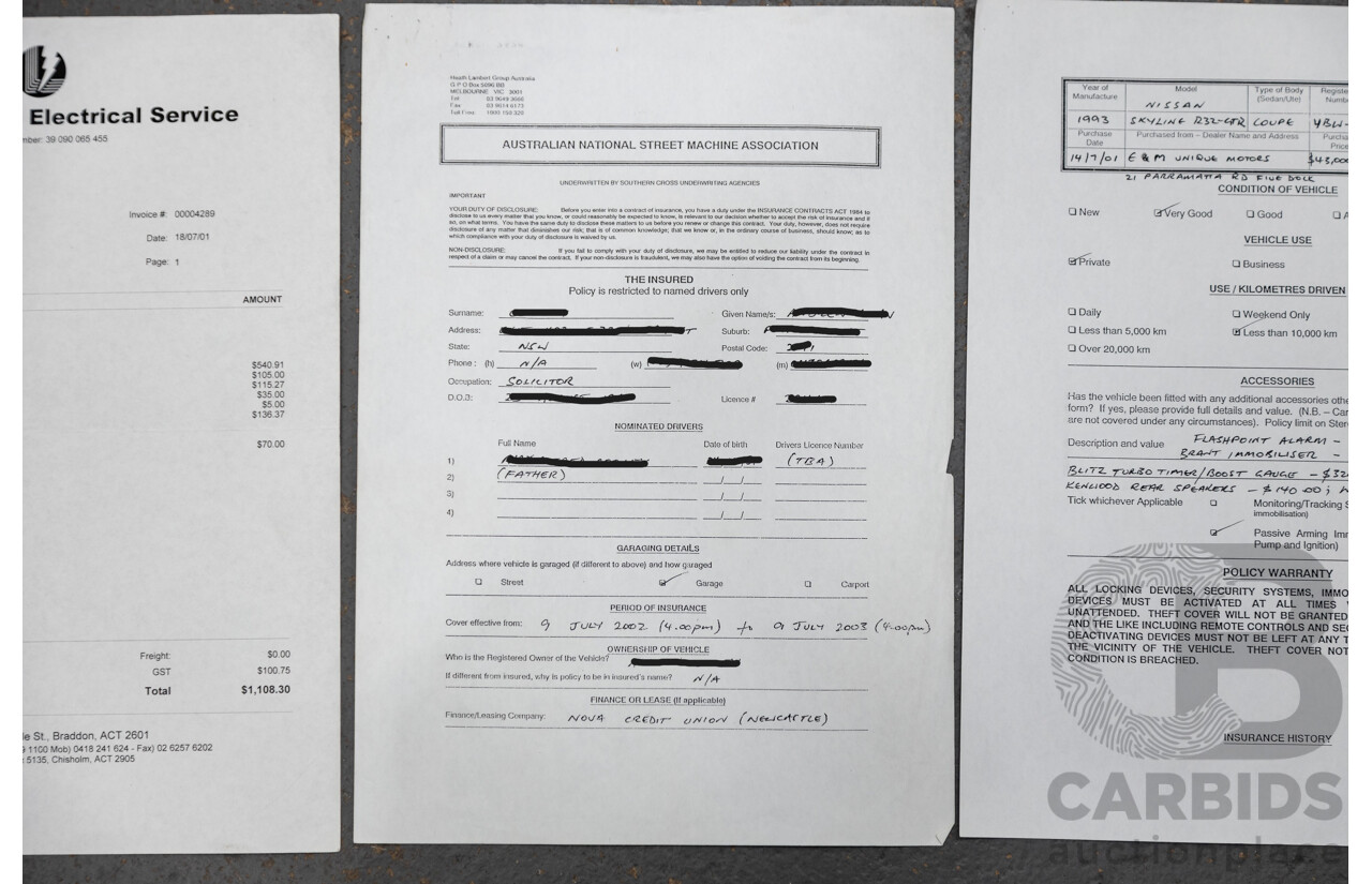 3/1993 Nissan Skyline R32 GT-R BNR32 Series 3 2d Coupe KL0 Spark Silver Metallic Twin Turbo 2.6L - 06/2001 Import