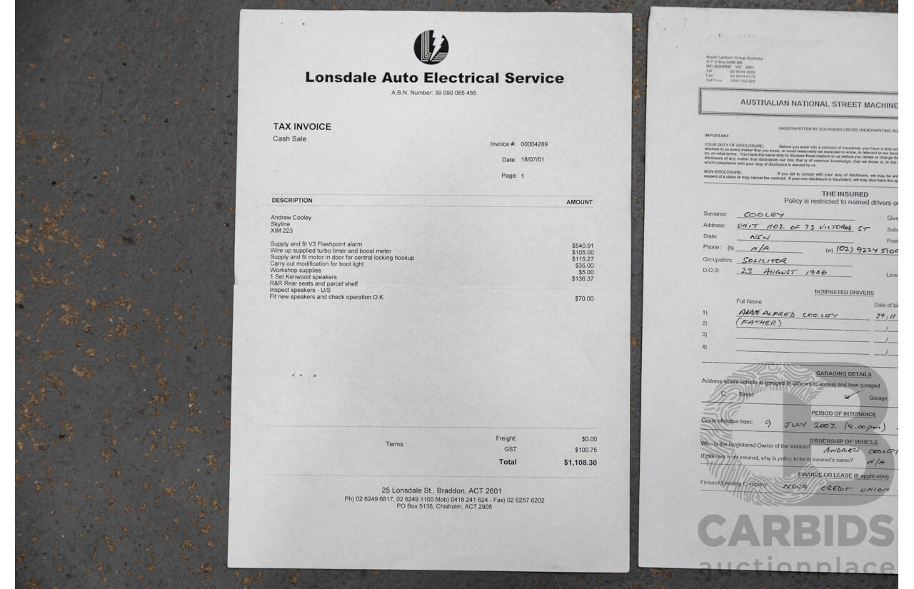 3/1993 Nissan Skyline R32 GT-R BNR32 Series 3 2d Coupe KL0 Spark Silver Metallic Twin Turbo 2.6L - 06/2001 Import