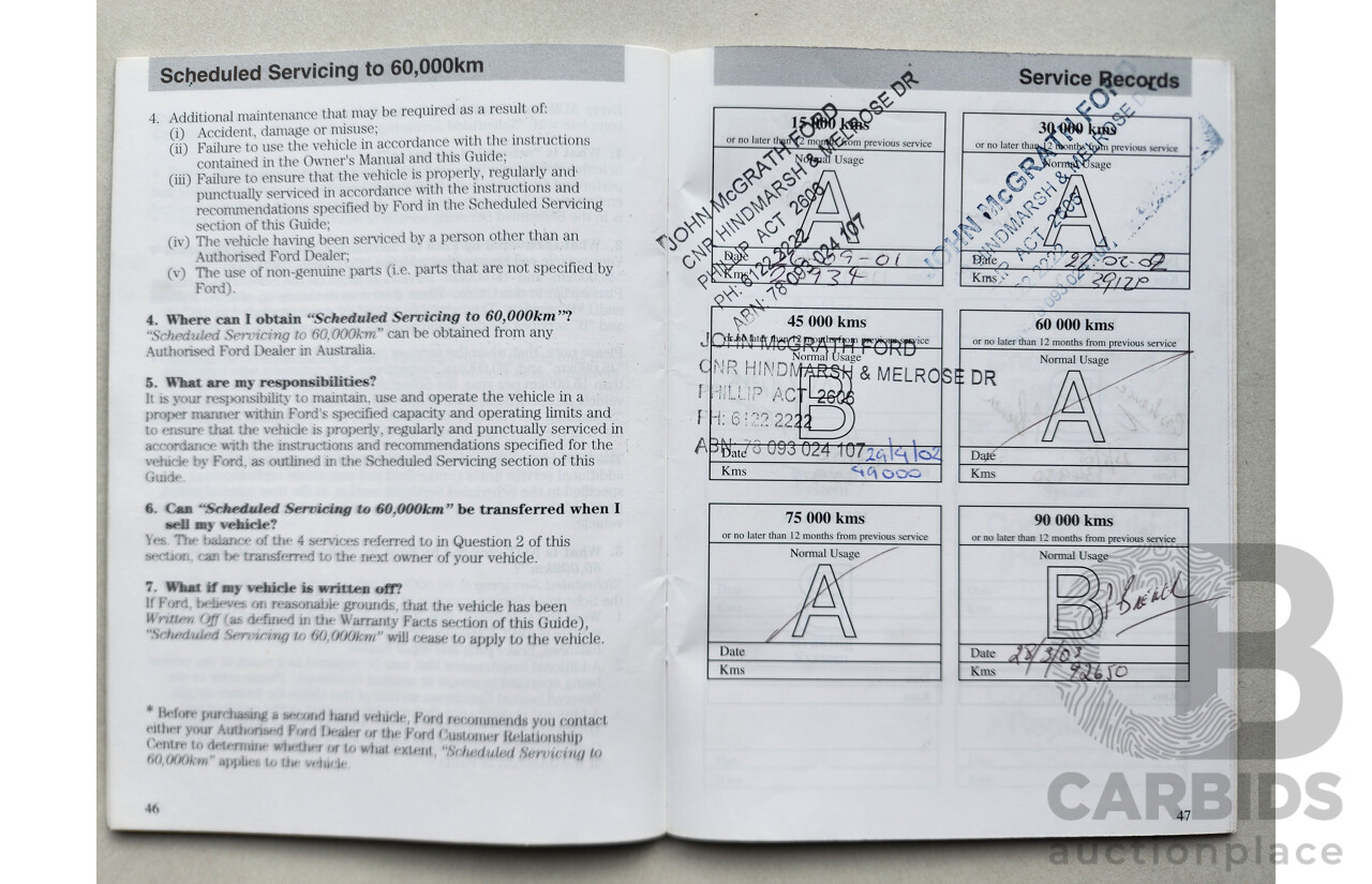 02/2001 Ford Falcon XL (LPG) RWD AUII Utility White 4.0L