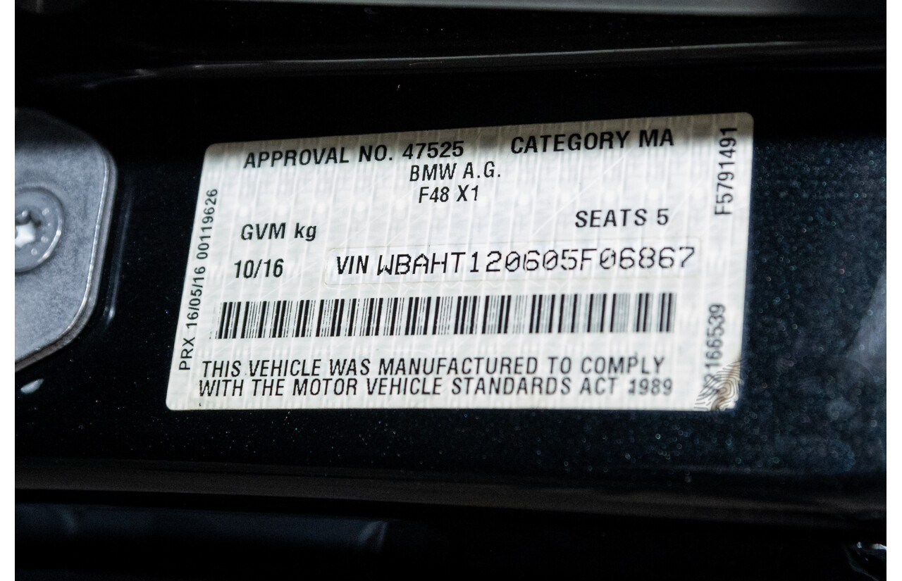 10/2016 BMW X1 Xdrive 25i (AWD) F48 4d Wagon Black Sapphire Metallic Turbo 2.0L