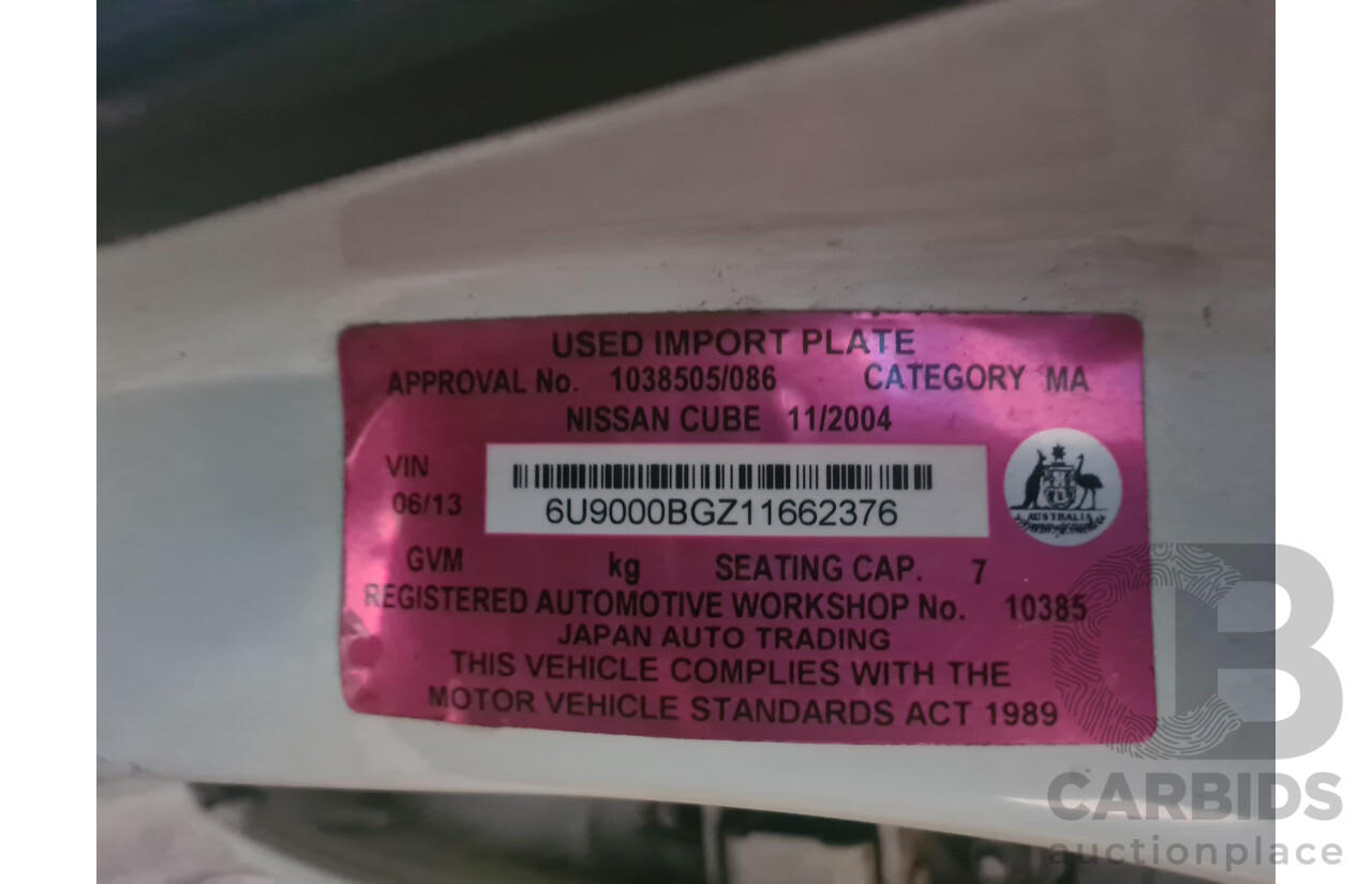 11/2004 Nissan Cube BGZ11 4d Wagon White 1.4L -  Used Import (dated 11/2004)