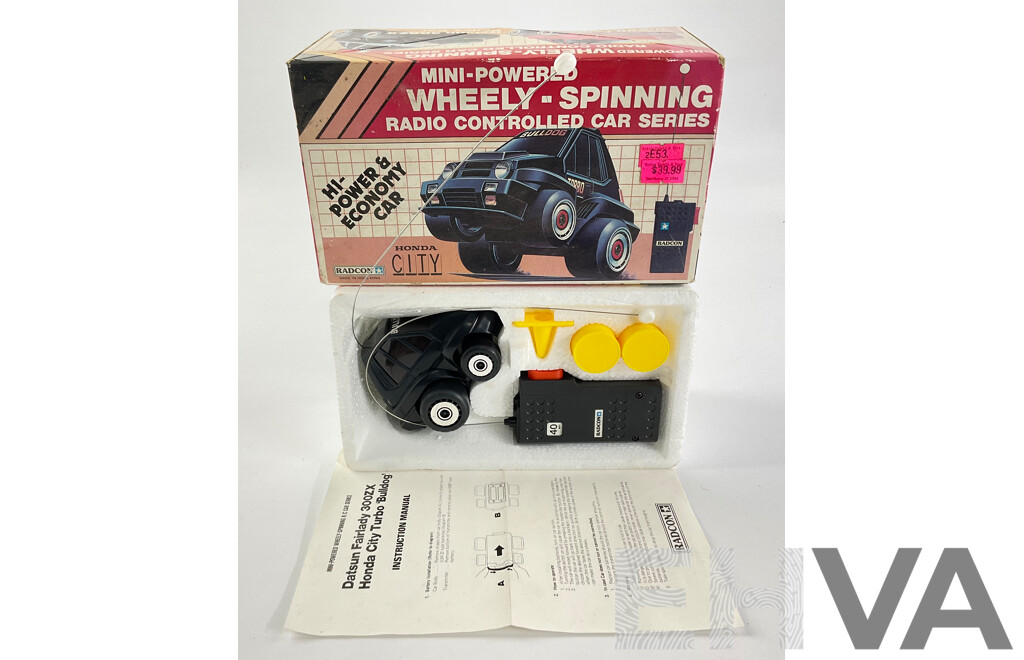 Vintage Radcon Wheely-Spinning Honda City Turbo Bulldog Remote Controlled Car in Original Packaging