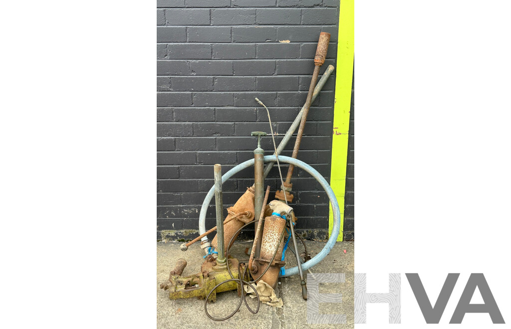 Collection of Vintage Pumps Including 44 Gallon Drum Hand Pump, Rachet Style and More