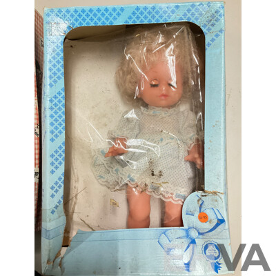 Vintage Sally Ann Doll and Children's Dress Up Clothes, Baby on Swing, Netta Doll and Kenbrite Fancy N Fresh Perfume Kit, All with Original Packaging