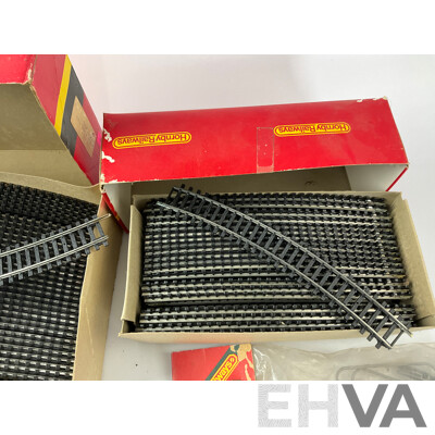 Vintage Hornby OO Gauge Curved Track and Cross Overs, Elevated Track Sidewalls, Platform Fencing and Girder Bridge, All in Original Packaging
