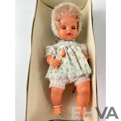 Vintage Sally Ann Doll with Matching Linen Set and Daiya Kitchen Sink in Original Boxes
