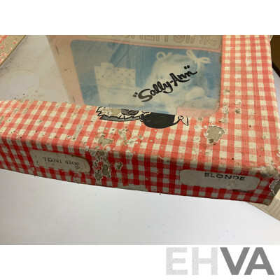 Vintage Sally Ann Doll with Matching Linen Set and Daiya Kitchen Sink in Original Boxes