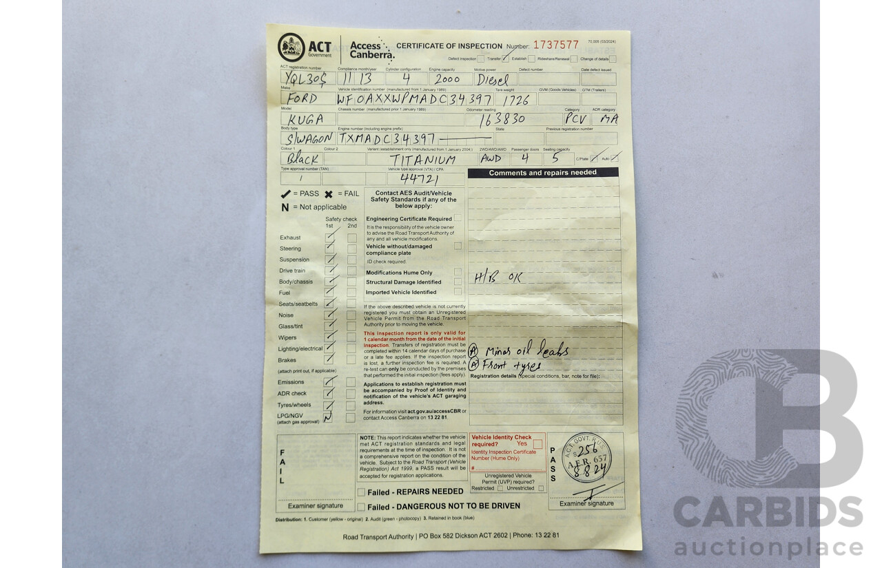 11/2013 Ford Kuga TITANIUM (AWD) AWD TF 4D Wagon Black 2.0L