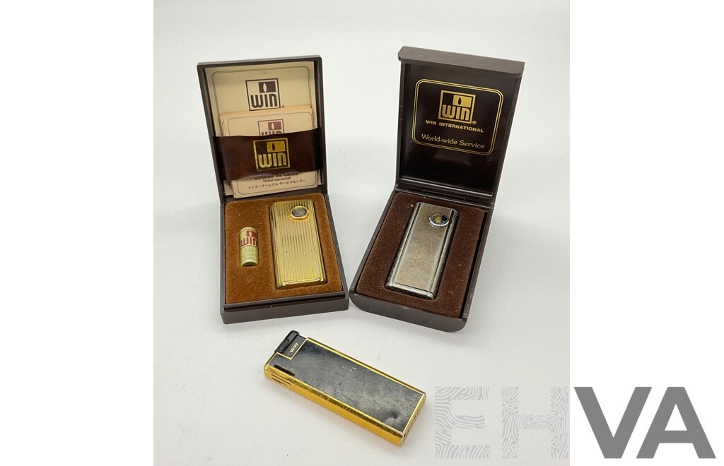 Three Vintage Win Butane Lighters
