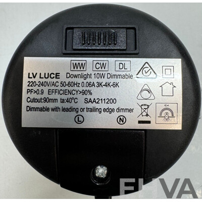 LV Luce 10W LED Downlight Tri Colour Dimmable Black - Lot of 3