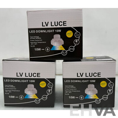 LV Luce 10W LED Downlight Tri Colour Dimmable Black - Lot of 3