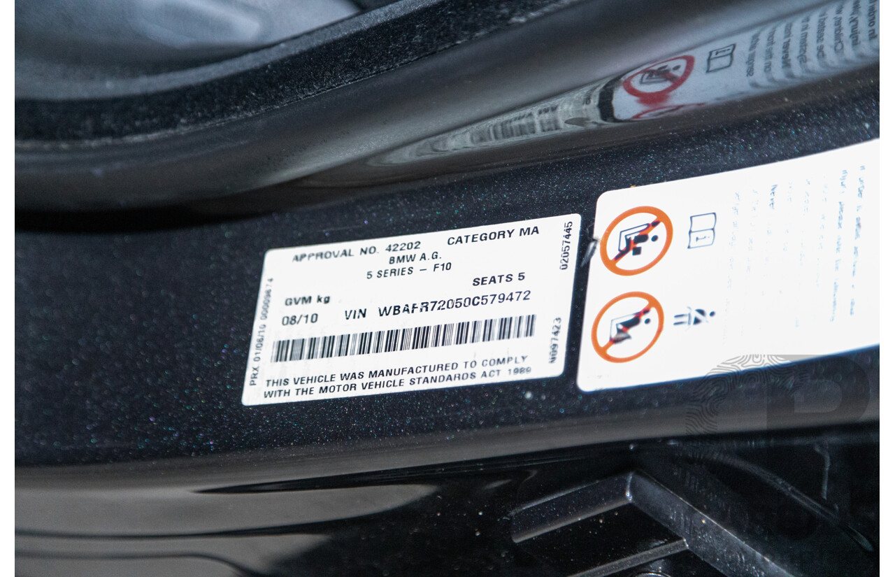 8/2010 BMW 535i F10 4d Sedan Sophisto Grey Brilliant Effect Metallic Turbo 3.0L