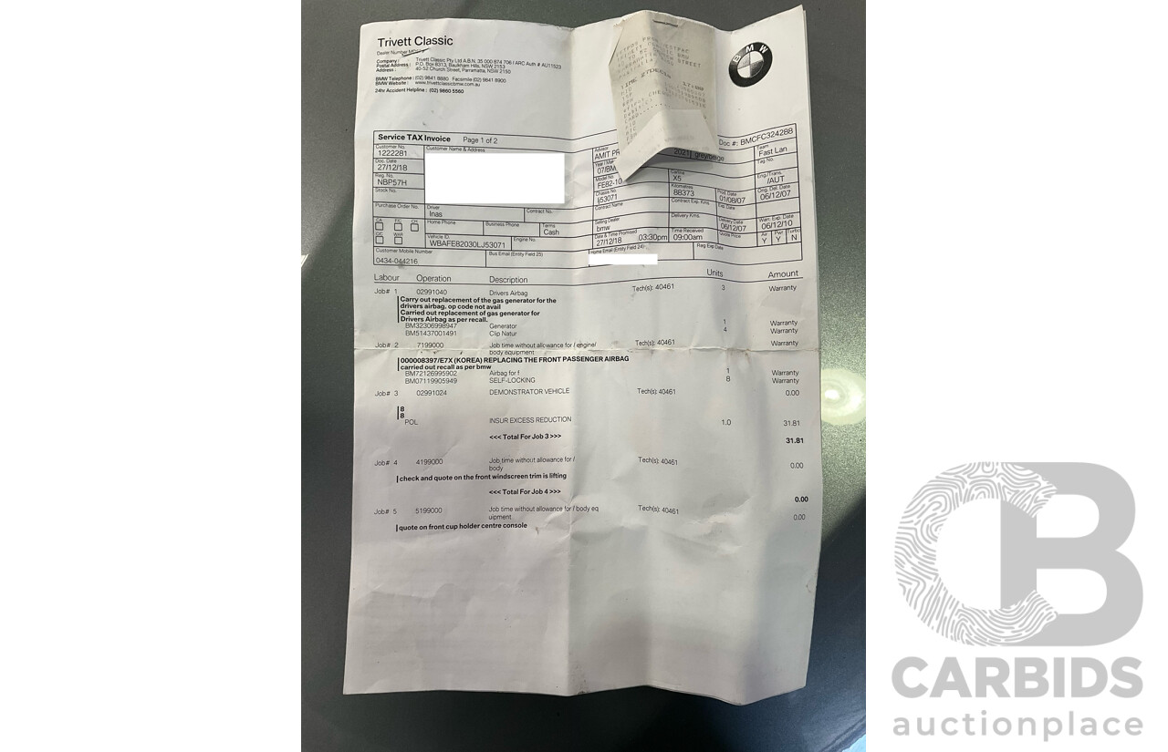 11/2007 Bmw X5 4.8i E70 xDrive (4x4) 4d Wagon Space Grey Metallic V8 4.8L