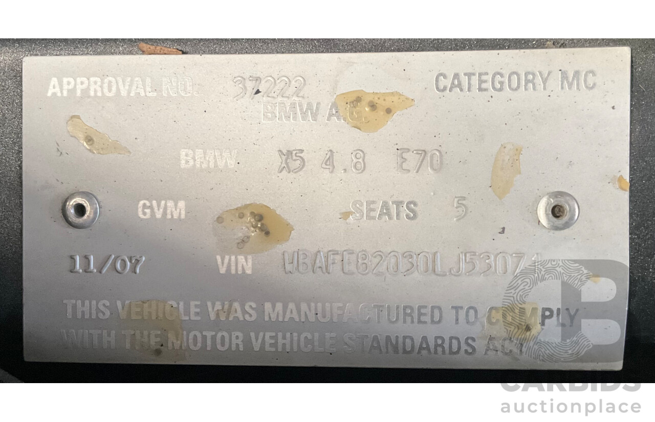 11/2007 Bmw X5 4.8i E70 xDrive (4x4) 4d Wagon Space Grey Metallic V8 4.8L