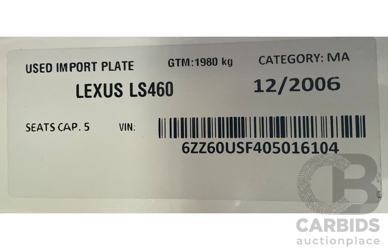 11/2006 Lexus LS460 4d USF40R Sedan White V8 4.3L (IMPORT)