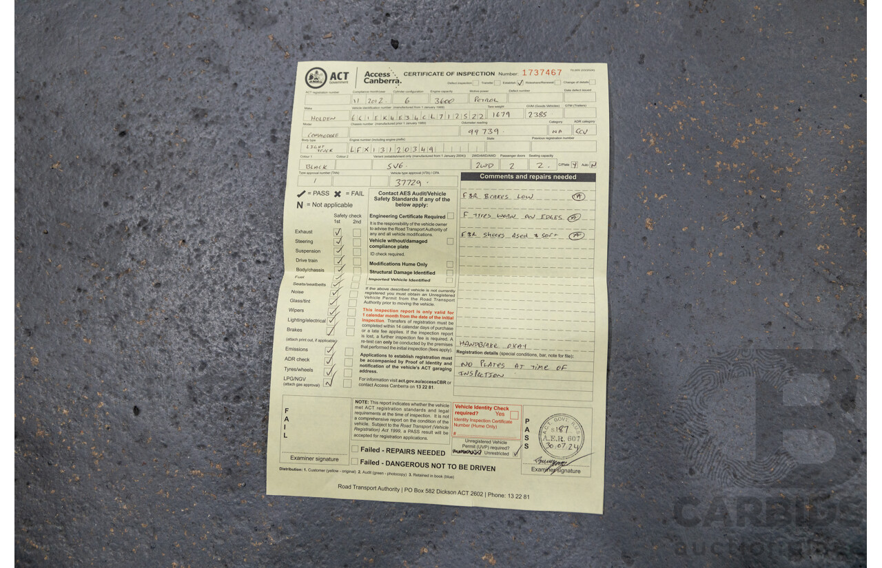 11/2012 Holden Commodore SV6 Z-Series VE II MY12.5 Utility Black V6 3.6L